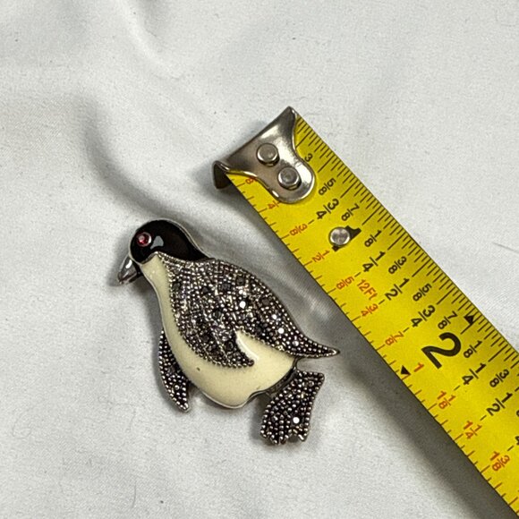 Penguin Brooch Sterling Silver Marcasite Simulated Ruby European Vintage Style - Picture 8 of 8